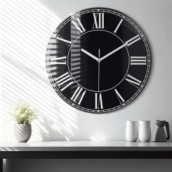 Horloge murale Wallfluent fi60 cm Aiguilles blanches Chiffres romains noirs 1 pcs