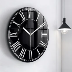 Horloge murale Wallfluent fi60 cm Aiguilles blanches Chiffres romains noirs 1 pcs