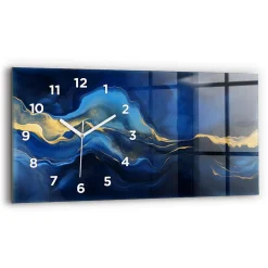 Horloge murale Wallfluent 60x30 cm Avec chiffres Aiguilles blanches Marbre bleu 1 pcs