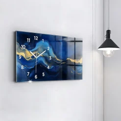 Horloge murale Wallfluent 60x30 cm Avec chiffres Aiguilles blanches Marbre bleu 1 pcs