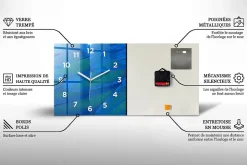 Horloge murale Wallfluent 60x30 cm Avec chiffres Aiguilles blanches Marbre bleu 1 pcs