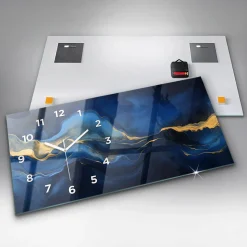 Horloge murale Wallfluent 60x30 cm Avec chiffres Aiguilles blanches Marbre bleu 1 pcs