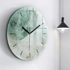 Horloge murale Wallfluent fi60 cm Aiguilles noires Marbre pierre texture 1 pcs