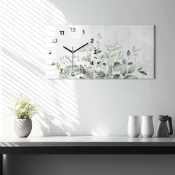 Horloge murale Wallfluent 60x30 cm Avec chiffres Aiguilles noires Feuillage 1 pcs