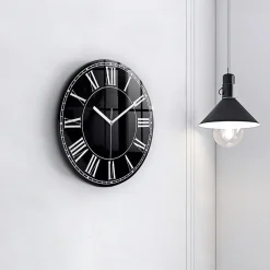Horloge murale Wallfluent fi30 cm Aiguilles blanches Chiffres romains noirs 1 pcs