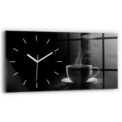 Horloge murale Wallfluent 60x30 cm Aiguilles blanches Tasse de café noir 1 pcs