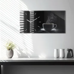 Horloge murale Wallfluent 60x30 cm Aiguilles blanches Tasse de café noir 1 pcs