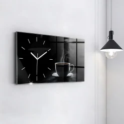 Horloge murale Wallfluent 60x30 cm Aiguilles blanches Tasse de café noir 1 pcs