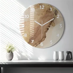 Horloge murale Wallfluent fi60 cm Avec chiffres Aiguilles blanches Art moderne beige 1 pcs