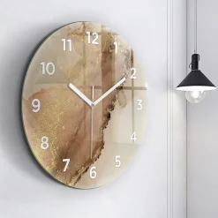 Horloge murale Wallfluent fi60 cm Avec chiffres Aiguilles blanches Art moderne beige 1 pcs