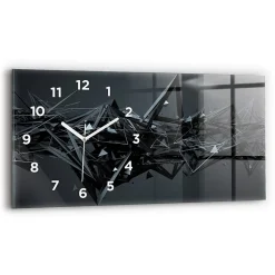 Horloge murale Wallfluent 60x30 cm Avec chiffres Aiguilles blanches Abstraction noire 1 pcs