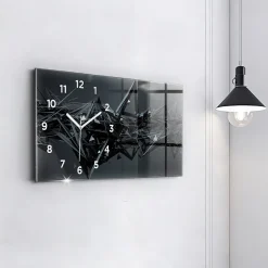 Horloge murale Wallfluent 60x30 cm Avec chiffres Aiguilles blanches Abstraction noire 1 pcs