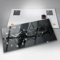 Horloge murale Wallfluent 60x30 cm Avec chiffres Aiguilles blanches Abstraction noire 1 pcs