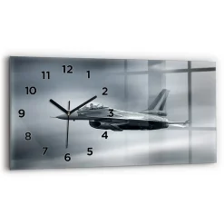 Horloge murale Wallfluent 60x30 cm Avec chiffres Aiguilles noires Avion militaire en vol 1 pcs