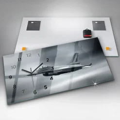 Horloge murale Wallfluent 60x30 cm Avec chiffres Aiguilles noires Avion militaire en vol 1 pcs