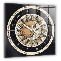 Horloge murale Wallfluent 60x60 cm Aiguilles blanches Soleil et signes du zodiaque 1 pcs