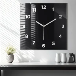 Horloge murale Wallfluent 60x60 cm Avec chiffres Aiguilles blanches Noir 1 pcs