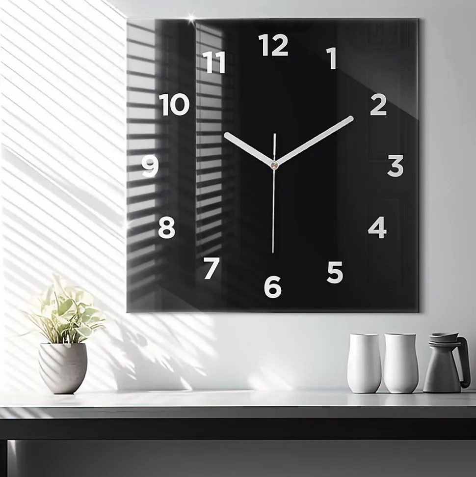 Horloge murale Wallfluent 60x60 cm Avec chiffres Aiguilles blanches Noir 1 pcs