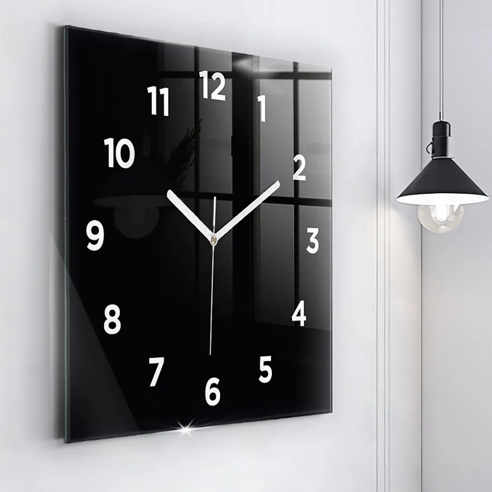 Horloge murale Wallfluent 60x60 cm Avec chiffres Aiguilles blanches Noir 1 pcs