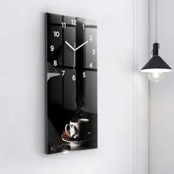 Horloge murale Wallfluent 30x60 cm Avec chiffres Aiguilles blanches Tasse de café 1 pcs