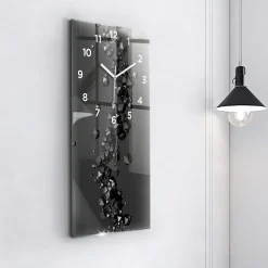 Horloge murale Wallfluent 30x60 cm Avec chiffres Aiguilles blanches Abstraction noire 1 pcs