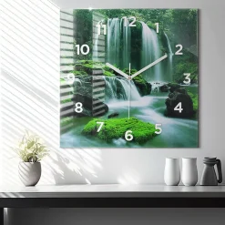 Horloge murale Wallfluent 60x60 cm Avec chiffres Aiguilles blanches Cascade parmi la mousse 1 pcs