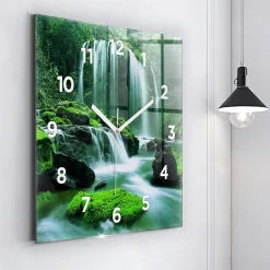 Horloge murale Wallfluent 60x60 cm Avec chiffres Aiguilles blanches Cascade parmi la mousse 1 pcs