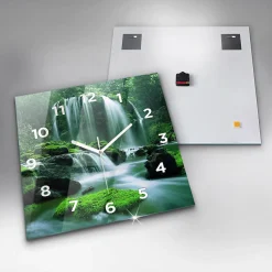 Horloge murale Wallfluent 60x60 cm Avec chiffres Aiguilles blanches Cascade parmi la mousse 1 pcs
