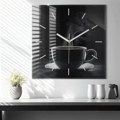 Horloge murale Wallfluent 60x60 cm Aiguilles blanches Tasse de café noir 1 pcs
