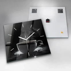 Horloge murale Wallfluent 60x60 cm Aiguilles blanches Tasse de café noir 1 pcs