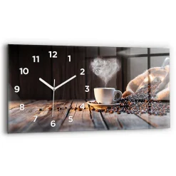 Horloge murale Wallfluent 60x30 cm Avec chiffres Aiguilles blanches Tasse de café 1 pcs