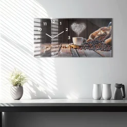 Horloge murale Wallfluent 60x30 cm Avec chiffres Aiguilles blanches Tasse de café 1 pcs