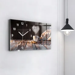 Horloge murale Wallfluent 60x30 cm Avec chiffres Aiguilles blanches Tasse de café 1 pcs