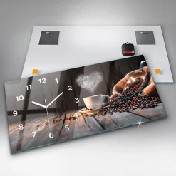 Horloge murale Wallfluent 60x30 cm Avec chiffres Aiguilles blanches Tasse de café 1 pcs