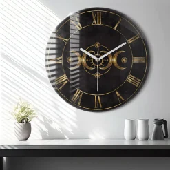 Horloge murale Wallfluent fi60 cm Aiguilles blanches Chiffres romains dorés 1 pcs