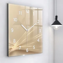 Horloge murale Wallfluent 60x60 cm Avec chiffres Aiguilles blanches Lumière abstraite 1 pcs