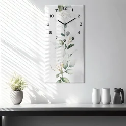 Horloge murale Wallfluent 30x60 cm Avec chiffres Aiguilles noires Abstraction feuillage 1 pcs