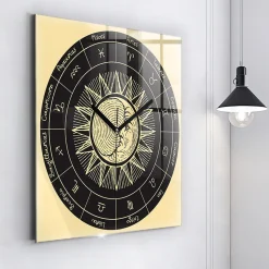 Horloge murale Wallfluent 60x60 cm Aiguilles noires Zodiaques et Soleil 1 pcs
