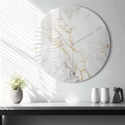 Horloge murale Wallfluent fi60 cm Aiguilles blanches Marbre décoratif 1 pcs