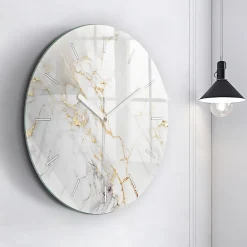 Horloge murale Wallfluent fi60 cm Aiguilles blanches Marbre décoratif 1 pcs