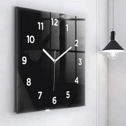Horloge murale Wallfluent 60x60 cm Avec chiffres Aiguilles blanches Motif mur sombre 1 pcs