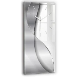 Horloge murale Wallfluent 30x60 cm Aiguilles blanches Abstraction argentée 1 pcs