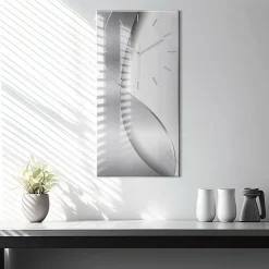 Horloge murale Wallfluent 30x60 cm Aiguilles blanches Abstraction argentée 1 pcs