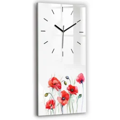 Horloge murale Wallfluent 30x60 cm Aiguilles noires Coquelicots rouges peints 1 pcs