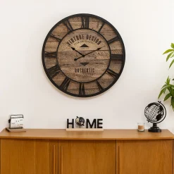 Horloge Oscar - noir - métal et bois D80 cm - Atmosphera