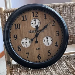 Horloge ronde noir et bois 60x9cm