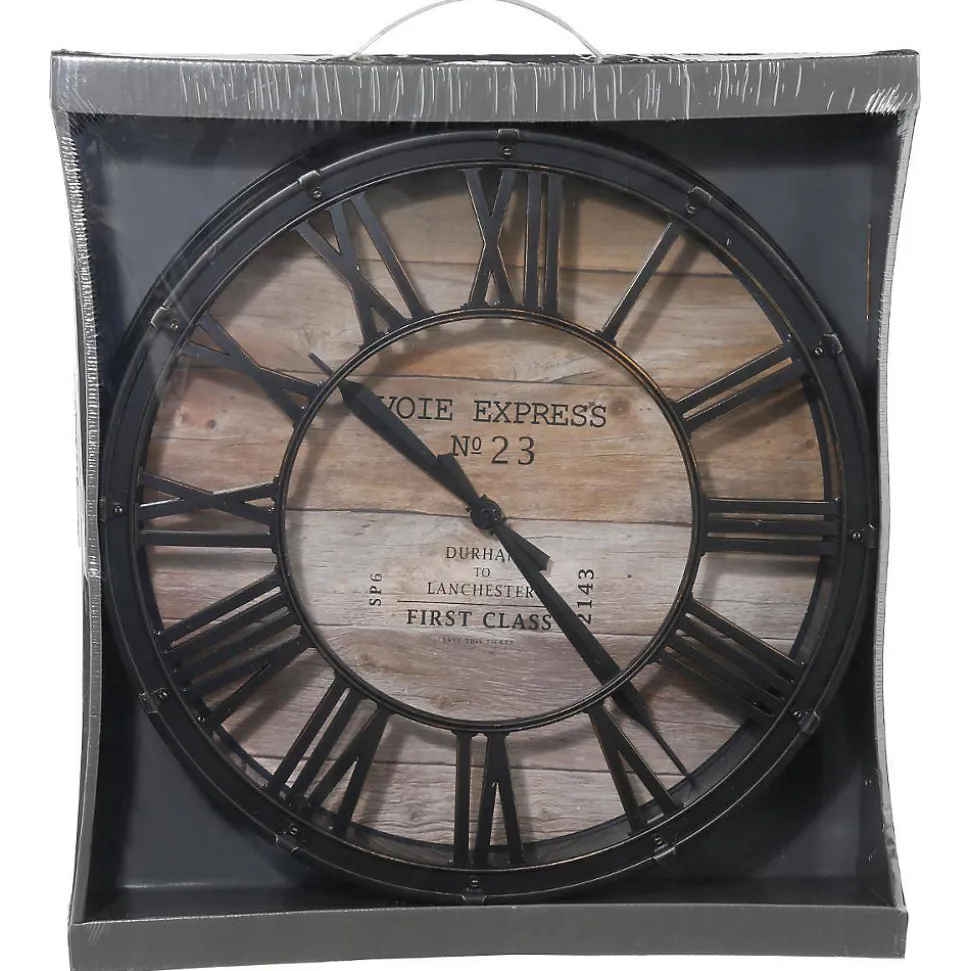 Horloge Vintage - noir & bois D39 cm - Atmosphera