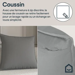Housse de coussin 100% coton Hiva gris l.60 x H.60cm GoodHome