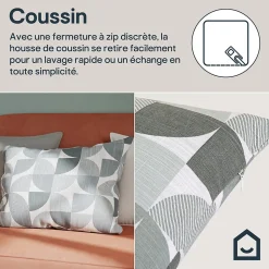 Housse de coussin 100% coton Peca imprimé géométrique gris l.60 x H.40cm GoodHome