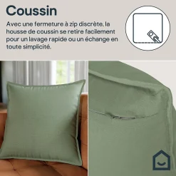 Housse de coussin 100% coton Hiva vert kaki clair l.45 x H.45cm GoodHome
